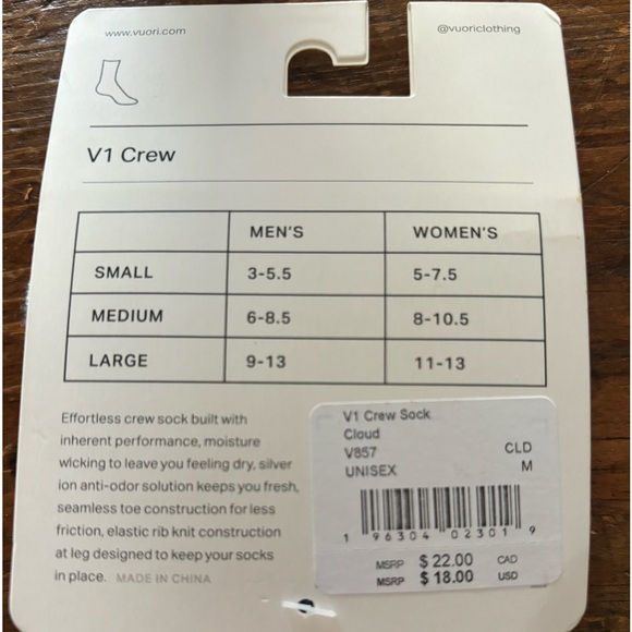 Vuori Crew Socks Unisex Medium - Picture 2 of 5